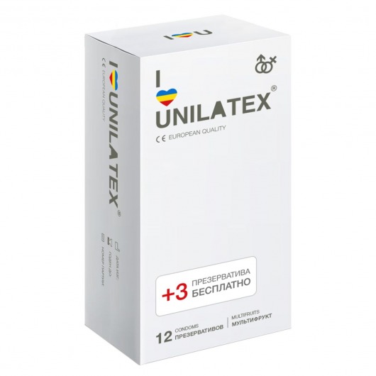 Разноцветные ароматизированные презервативы Unilatex Multifruit  - 12 шт. + 3 шт. в подарок - Unilatex - купить с доставкой в Петропавловске-Камчатском