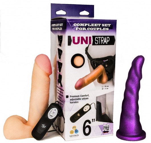Вибрострапон с двумя насадками UniStrap - 18 и 18 см. - LOVETOY (А-Полимер) - купить с доставкой в Петропавловске-Камчатском