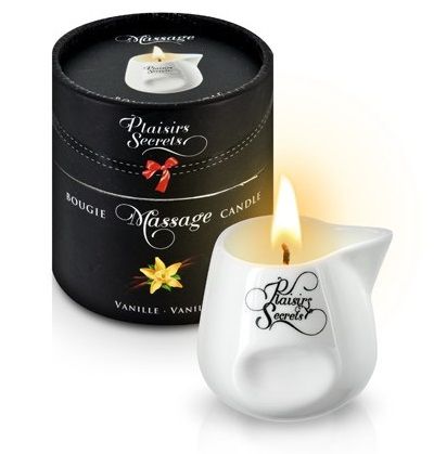 Массажная свеча с ароматом ванили Bougie Massage Gourmande Vanille - 80 мл. - Plaisir Secret - купить с доставкой в Петропавловске-Камчатском