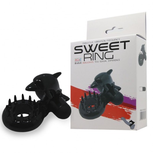 Чёрное эрекционное виброкольцо Sweet Ring с дельфинчиком - Baile - в Петропавловске-Камчатском купить с доставкой