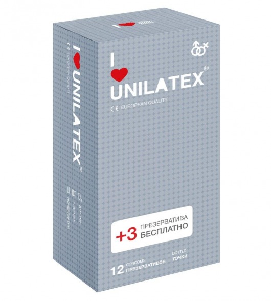 Презервативы с точками Unilatex Dotted - 12 шт. + 3 шт. в подарок - Unilatex - купить с доставкой в Петропавловске-Камчатском