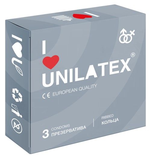 Презервативы с рёбрами Unilatex Ribbed - 3 шт. - Unilatex - купить с доставкой в Петропавловске-Камчатском