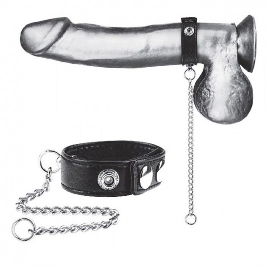 Утяжка на пенис с поводком Snap Cock Ring With 12  Leash - BlueLine - купить с доставкой в Петропавловске-Камчатском