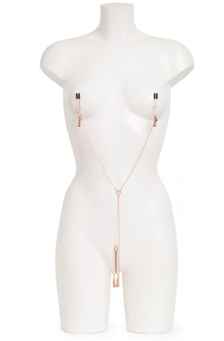 Золотистые зажимы для сосков и клитора All Sensation Nipple and Clitoral Chain - Fifty Shades of Grey - купить с доставкой в Петропавловске-Камчатском
