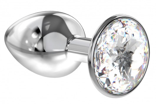 Малая серебристая анальная пробка Diamond Clear Sparkle Small с прозрачным кристаллом - 7 см. - Lola Games - купить с доставкой в Петропавловске-Камчатском