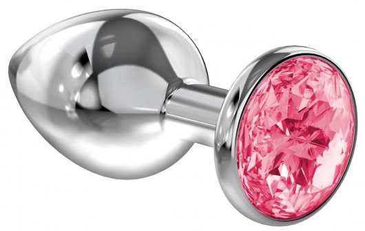 Большая серебристая анальная пробка Diamond Pink Sparkle Large с розовым кристаллом - 8 см. - Lola Games - купить с доставкой в Петропавловске-Камчатском