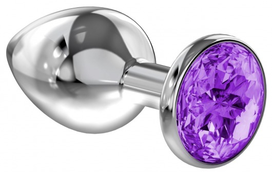 Большая серебристая анальная пробка Diamond Purple Sparkle Large с фиолетовым кристаллом - 8 см. - Lola Games - купить с доставкой в Петропавловске-Камчатском