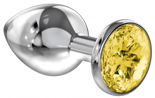Большая серебристая анальная пробка Diamond Yellow Sparkle Large с жёлтым кристаллом - 8 см. - Lola Games - купить с доставкой в Петропавловске-Камчатском