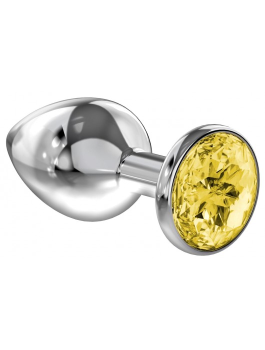 Малая серебристая анальная пробка Diamond Yellow Sparkle Small с жёлтым кристаллом - 7 см. - Lola Games - купить с доставкой в Петропавловске-Камчатском