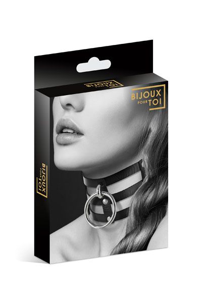 Чёрный тройной чокер с большим кольцом - Bijoux Pour Toi - купить с доставкой в Петропавловске-Камчатском