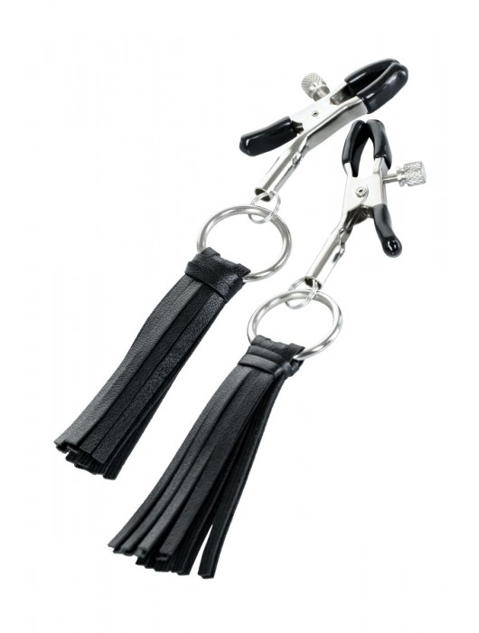 Черно-серебристые зажимы для сосков Theatre с кисточками - ToyFa - купить с доставкой в Петропавловске-Камчатском