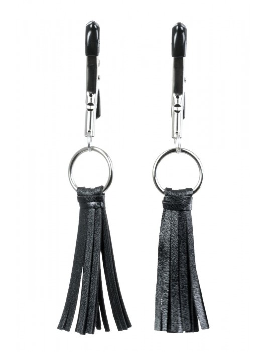 Черно-серебристые зажимы для сосков Theatre с кисточками - ToyFa - купить с доставкой в Петропавловске-Камчатском