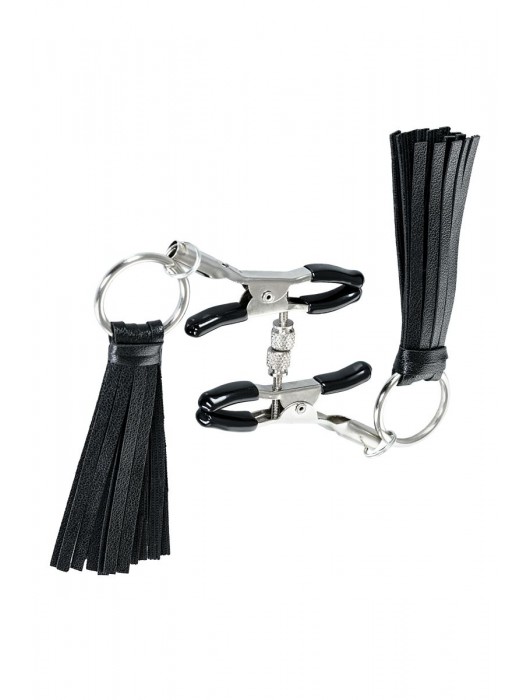 Черно-серебристые зажимы для сосков Theatre с кисточками - ToyFa - купить с доставкой в Петропавловске-Камчатском