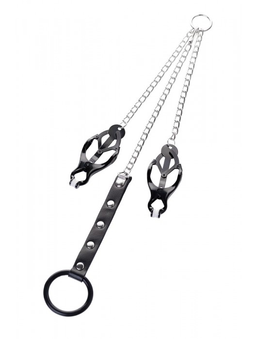 Черно-серебристые зажимы для сосков с кольцом для пениса TOYFA Metal - ToyFa - купить с доставкой в Петропавловске-Камчатском