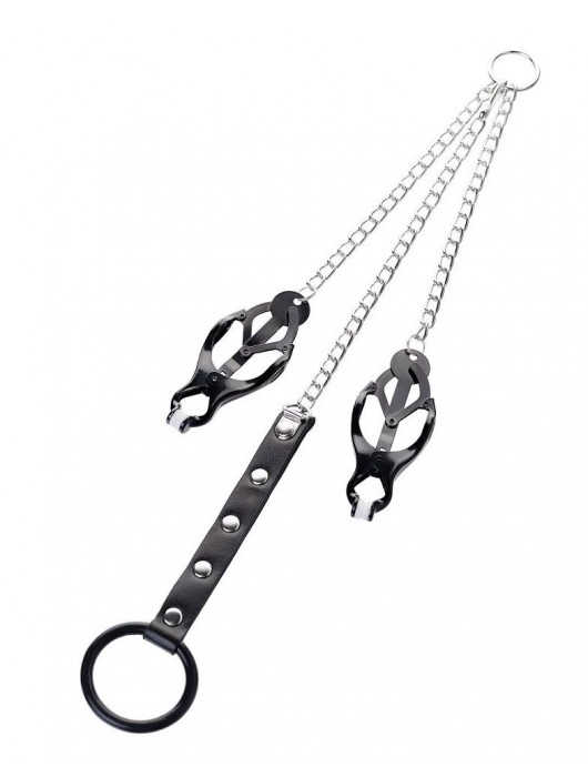 Черно-серебристые зажимы для сосков с кольцом для пениса TOYFA Metal - ToyFa - купить с доставкой в Петропавловске-Камчатском